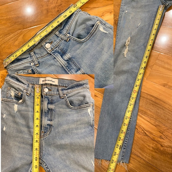 Reformation Harper High Rise Skinny Blue Jeans Raw Hem Distressed Maui USA 25 - Picture 10 of 10